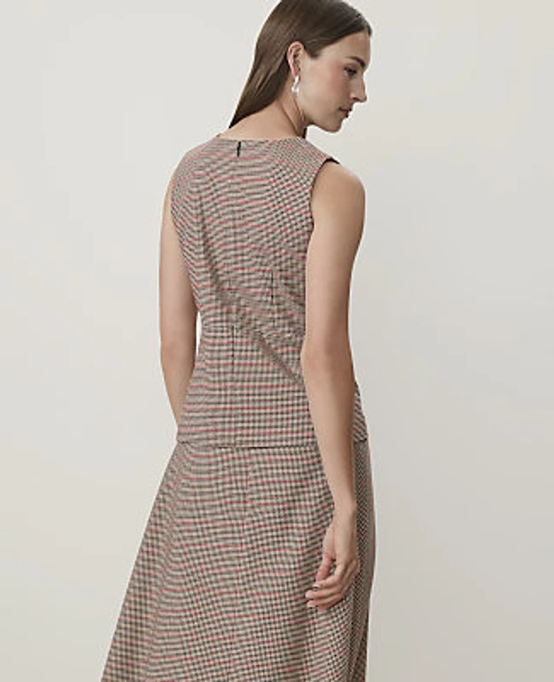 Ann Taylor Petite Houndstooth Crew Neck Peplum Top Multi Women's