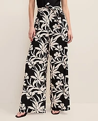 Ann Taylor The Petite Wide-Leg Paperbag Pant Floral Linen Blend Black Women's