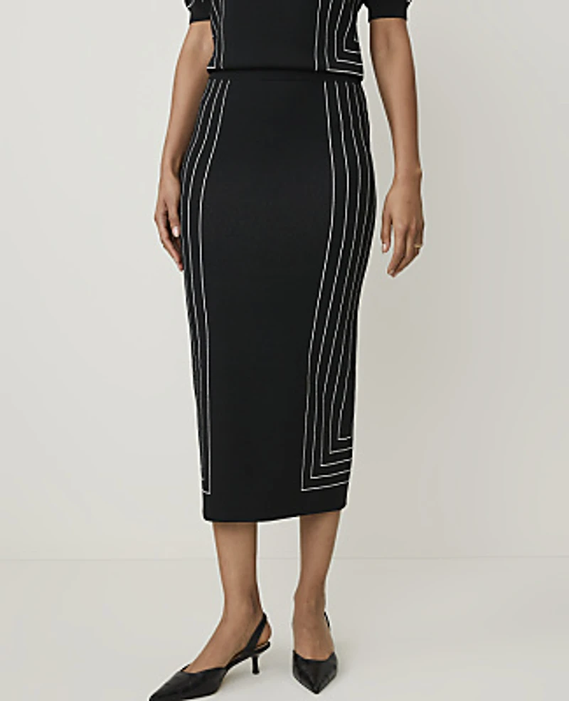Ann Taylor Petite Geo Jacquard Midi Sweater Skirt Black/White Combo Women's