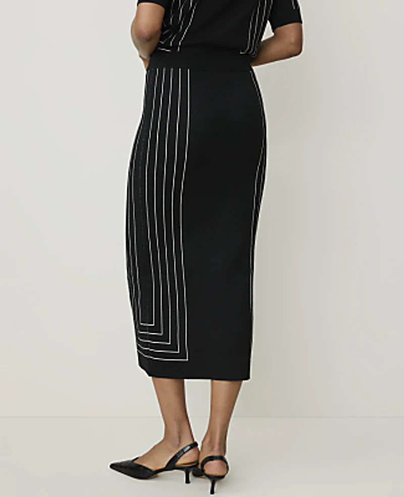 Ann Taylor Petite Geo Jacquard Midi Sweater Skirt Black/White Combo Women's