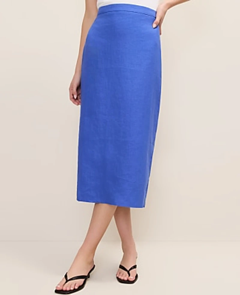 Ann Taylor The Clean Midi Skirt Linen Dream Blue Women's