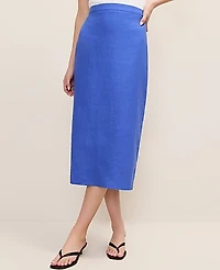 Ann Taylor The Clean Midi Skirt Linen Dream Blue Women's