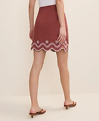 Ann Taylor Weekend Embroidered A-Line Skirt Linen Blend Terra Toscana Women's