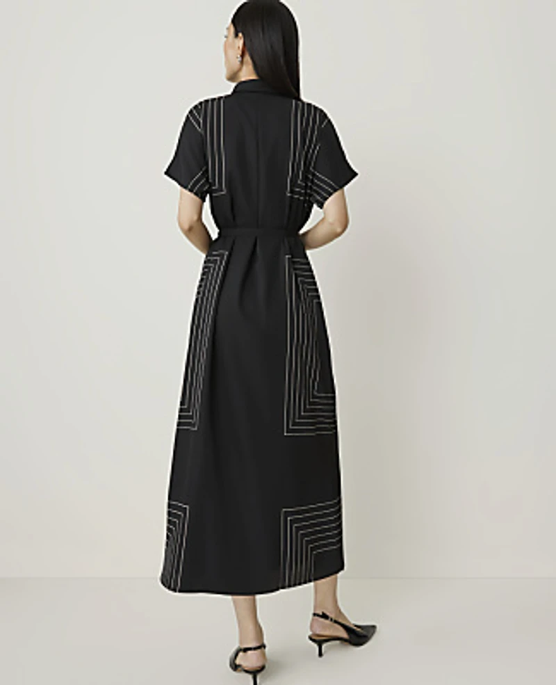 Ann Taylor Petite Geo Print Belted Shirtdress Black Women's