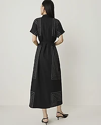 Ann Taylor Petite Geo Print Belted Shirtdress Black Women's