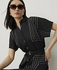 Ann Taylor Petite Geo Print Belted Shirtdress Black Women's