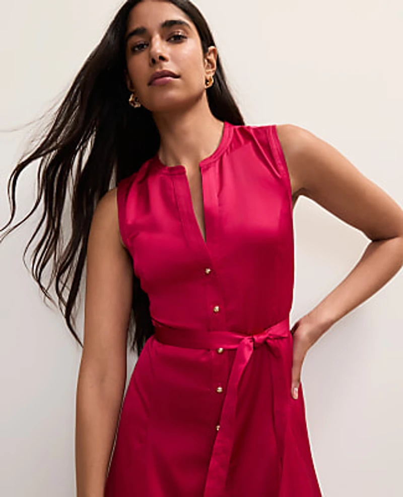 Ann Taylor Petite Belted Flare Midi Dress Granita Women's