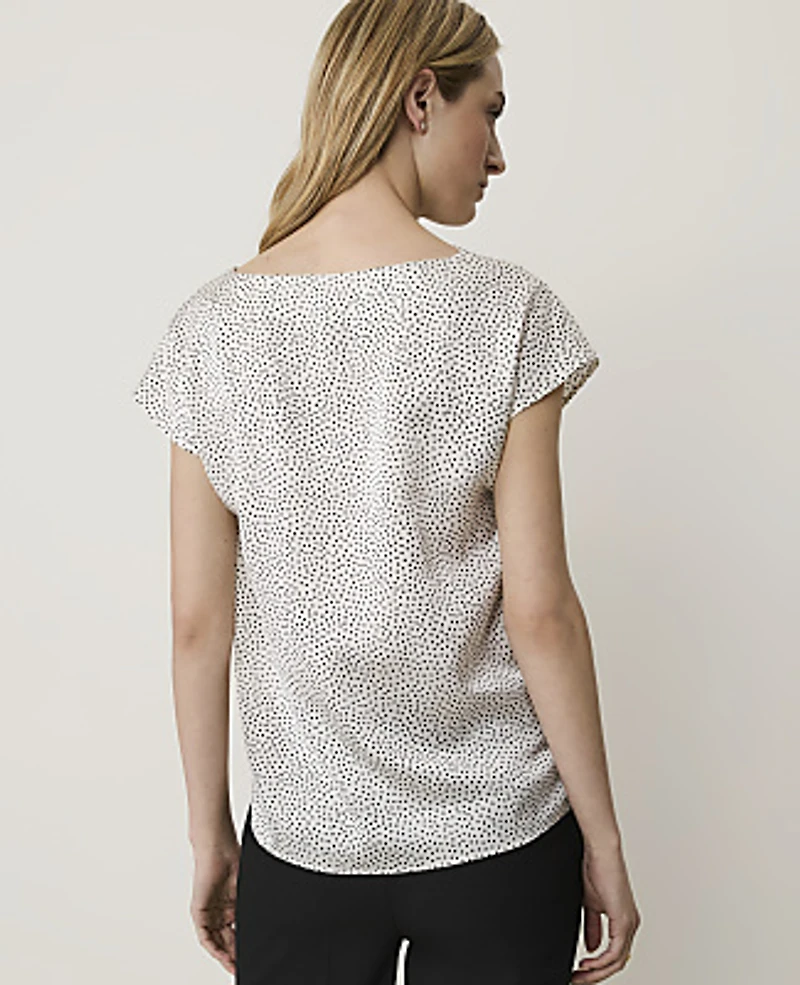 Ann Taylor Dotted Satin Cowl Neck Top Sea Pearl Women's
