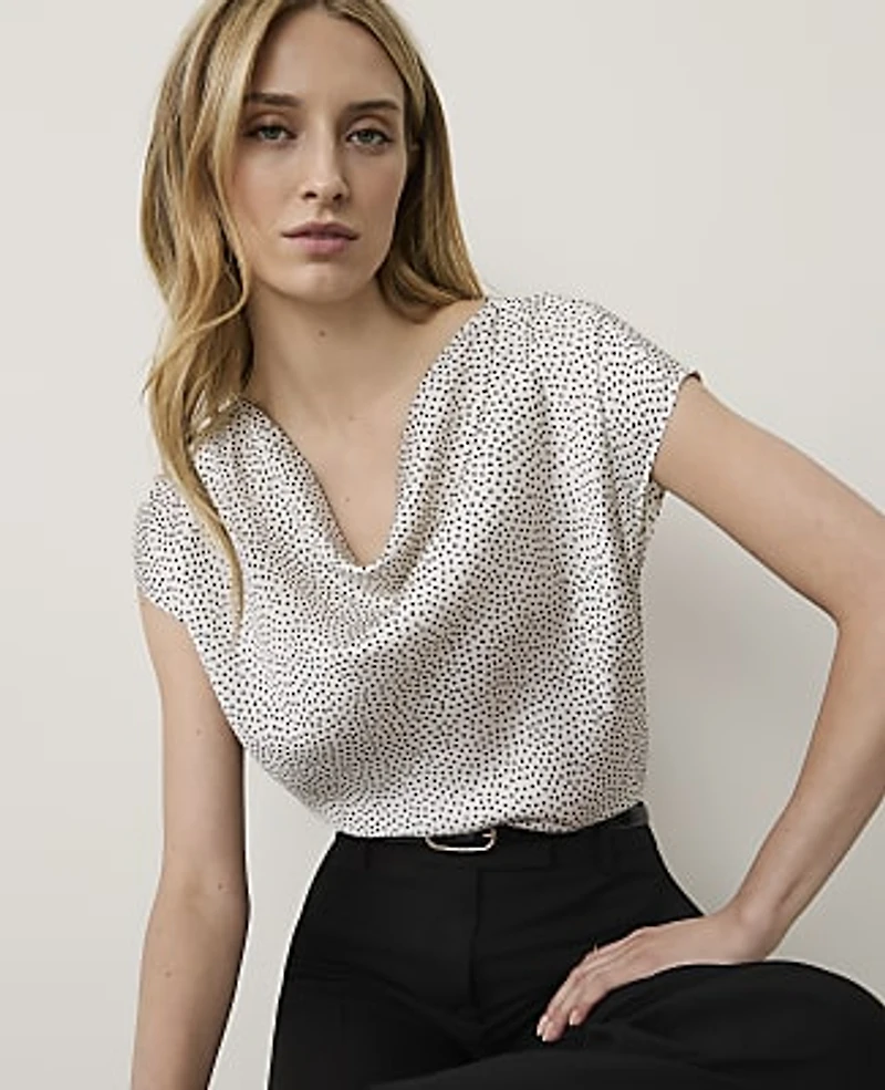 Ann Taylor Dotted Satin Cowl Neck Top Sea Pearl Women's