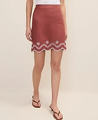 Ann Taylor Petite Weekend Embroidered A-Line Skirt Linen Blend Terra Toscana Women's