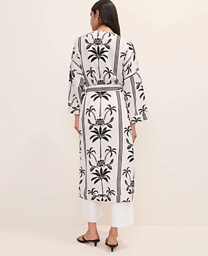 Ann Taylor Palm Tree Belted Kimono Winter White Women's