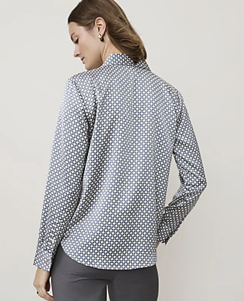 Ann Taylor Geo Satin Shirt Winter White-Cool Dusk Women's