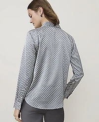 Ann Taylor Geo Satin Shirt Winter White-Cool Dusk Women's