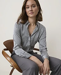 Ann Taylor Geo Satin Shirt Winter White-Cool Dusk Women's