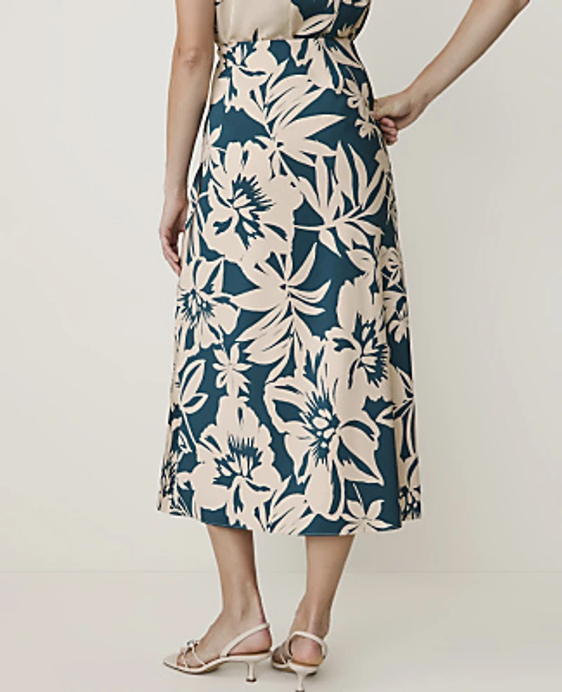 Ann Taylor Floral Bias Midi Slip Skirt Sail Cloth Women's
