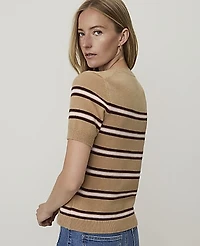 Ann Taylor Petite Weekend Striped Sweater T-Shirt Camel Multi Women's