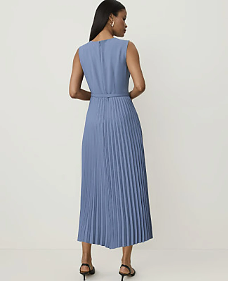Ann Taylor Sleeveless Pleated Midi Dress Cool Dusk Women's