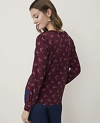 Ann Taylor Floral Mixed Media Pleat Front Top Purest Plum Women's