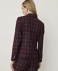 Ann Taylor The Petite Notched Single Button Blazer Windowpane Burgundy Women's