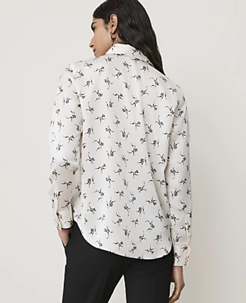 Ann Taylor Petite Floral Satin Modern Shirt Sea Pearl Women's