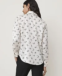 Ann Taylor Petite Floral Satin Modern Shirt Sea Pearl Women's