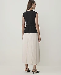 Ann Taylor Petite Pleated Crew Neck Midi Dress Black Women's