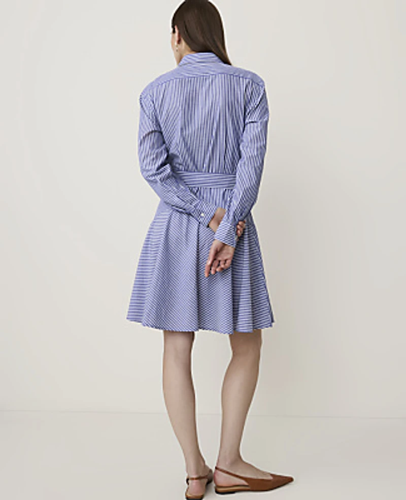 Ann Taylor Petite Striped Belted Collared Shirtdress Blue Stripe Women's