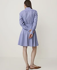 Ann Taylor Petite Striped Belted Collared Shirtdress Blue Stripe Women's