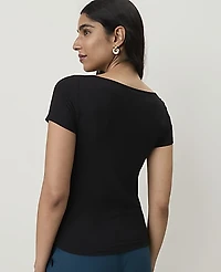 Ann Taylor Petite Scoop Neck Sleeve T-Shirt Black Women's