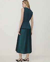 Ann Taylor Petite Belted V-Neck Midi Slip Dress Deep Forest Pine Women's