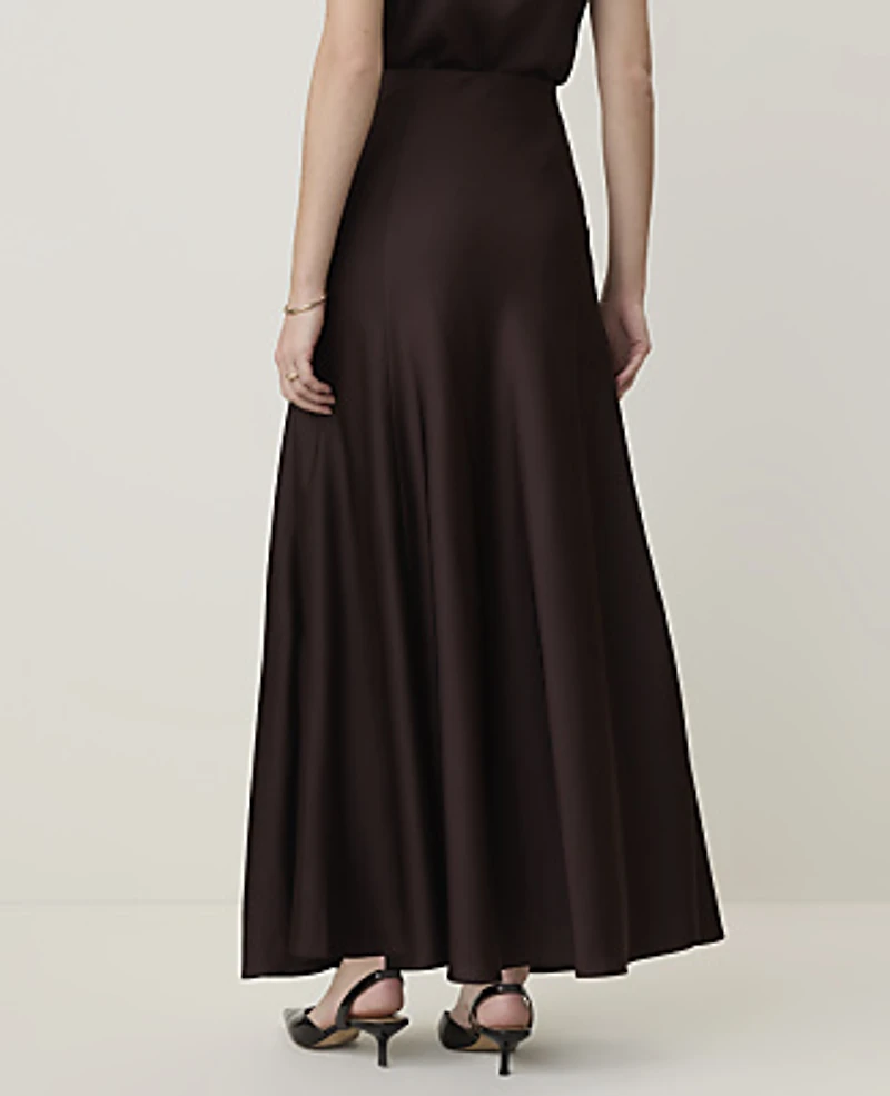 Ann Taylor Flare Maxi Skirt Satin French Mocha Women's