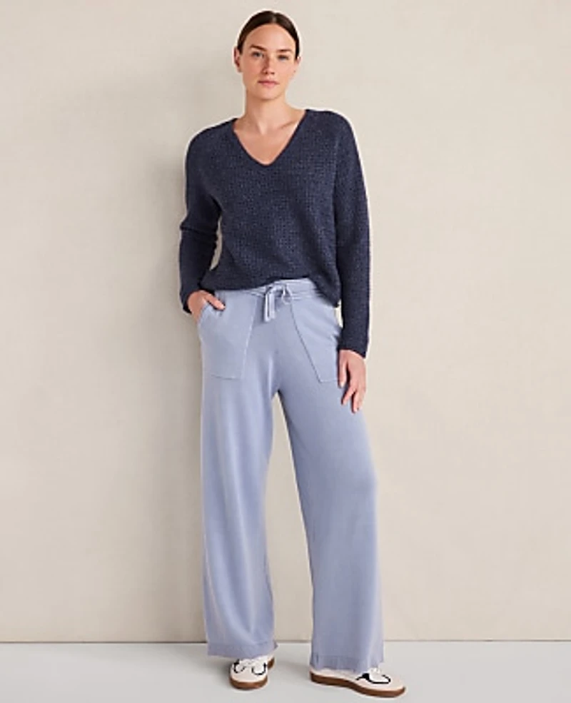 Ann Taylor Haven Well Within Merino Wool Blend V-Neck Sweater Soft Denim Blue Women's