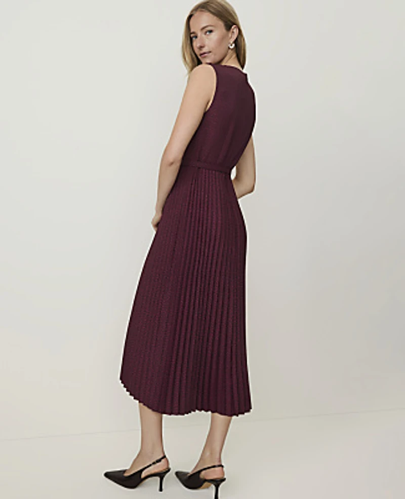 Ann Taylor Dotted Sleeveless Pleated Midi Dress Purest Plum Women's