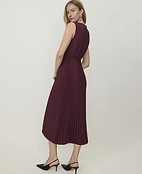 Ann Taylor Dotted Sleeveless Pleated Midi Dress Purest Plum Women's