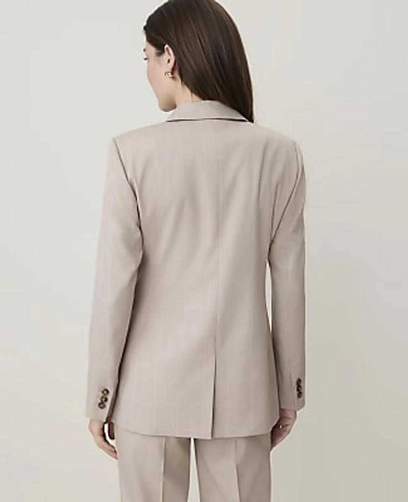 Ann Taylor The Petite Crosby Blazer Windowpane Tan White Women's