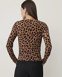 Ann Taylor Petite Animal Print Ruched Boatneck Top Cafe Au Lait B Women's
