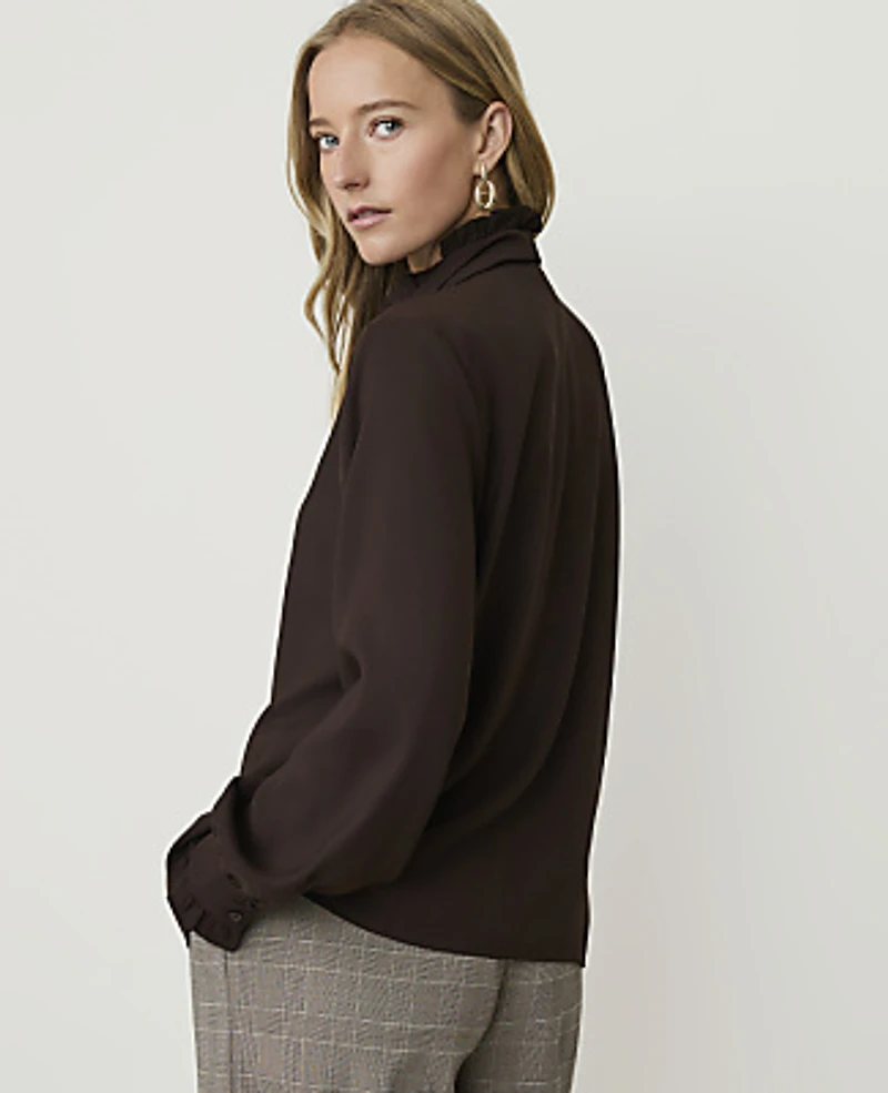 Ann Taylor Petite Bow Blouse Size 2XS French Mocha Women's