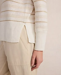 Ann Taylor Haven Well Within Cotton Linen Stripe Crewneck Ivory/Gold Multi Women's