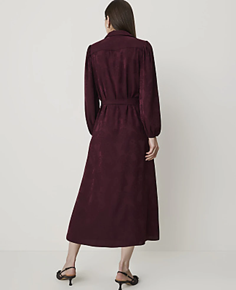 Ann Taylor Paisley Belted Midi Shirtdress Purest Plum Women's
