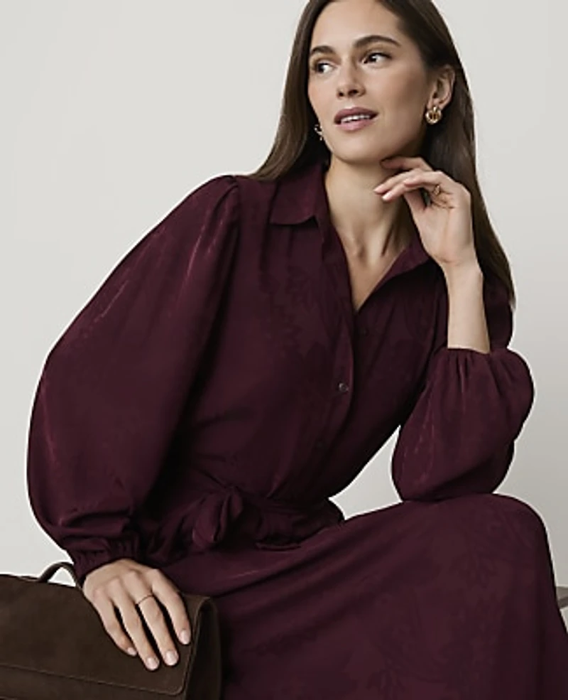 Ann Taylor Paisley Belted Midi Shirtdress Purest Plum Women's