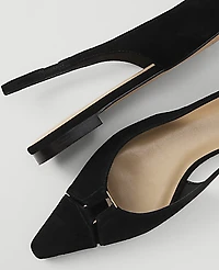 Ann Taylor Suede Hardware Cutout Slingback Flat Black Women's