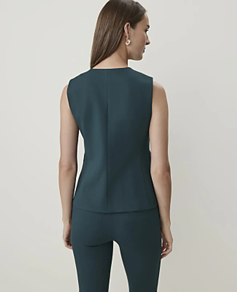 Ann Taylor The Petite Crew Neck Cutaway Vest Ponte Ponderosa Pine Women's