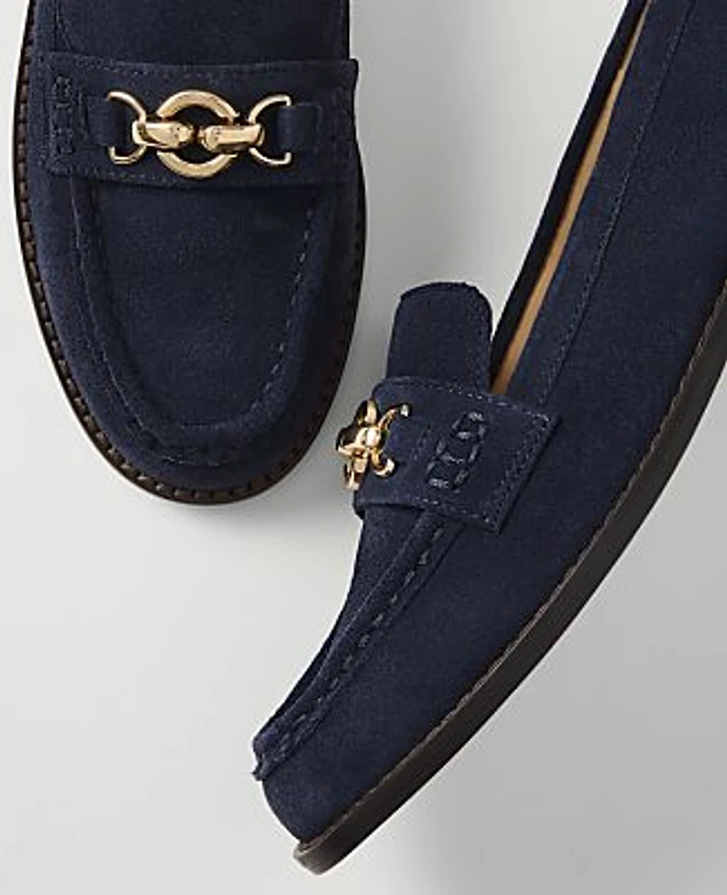 Ann Taylor Hardware Embellished Suede Loafer Women's
