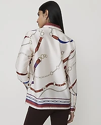 Ann Taylor Horsebit Print Modern Shirt Satin Sand Shell Top Women's