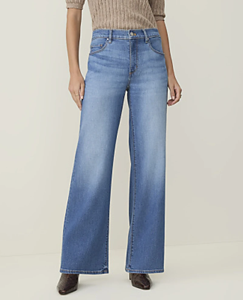 Ann Taylor Weekend Wide-Leg Jean Luxe Medium Wash Women's