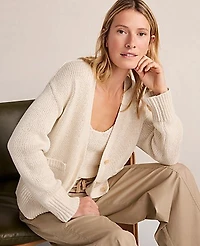 Ann Taylor Haven Well Within Cotton Linen Plaited V-Neck Cardigan Sandstone Women's