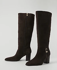 Ann Taylor Suede Block Heel Tall Boot Pure Chocolate Women's