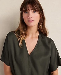 Ann Taylor Haven Well Within Viscose Linen V-Neck Top Deep Green Women's