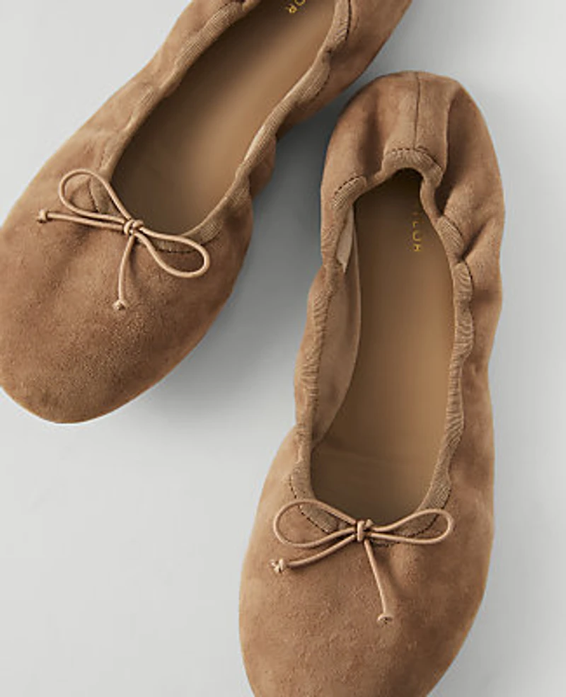 Ann Taylor Weekend Suede Bow Flat Sesame Women's