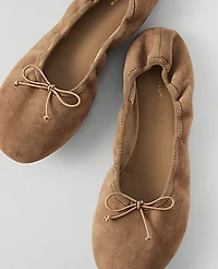 Ann Taylor Weekend Suede Bow Flat Sesame Women's